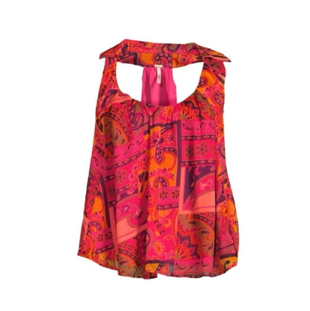 Free People Pink and Orange Patterned Blouse
